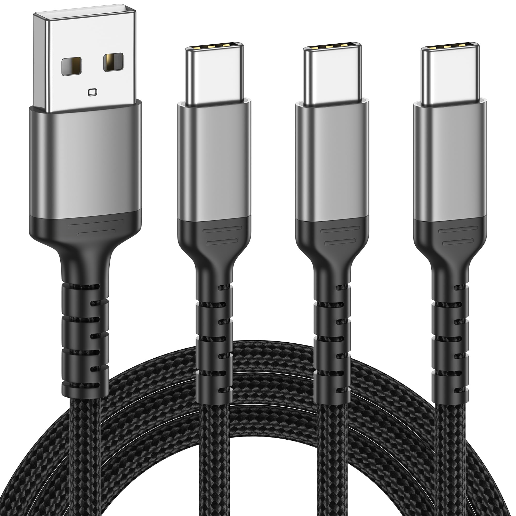 3ft USB C Charger Cord 3 Pack Braided Fast Charging Cable Compatible with iPhone 15 Pro Samsung Galaxy S22 Ultra Google Pixel 8 Pro