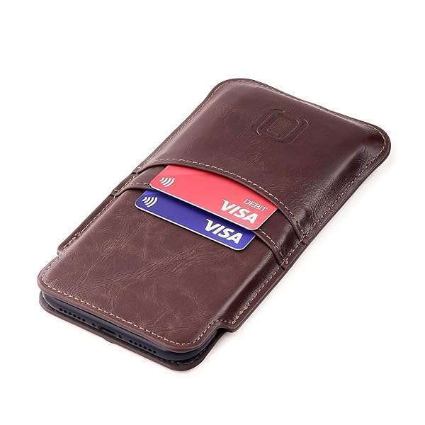 Dockem Dockem Provincial Wallet Sleeve for iPhone 16/15/14/13/12/11 - Slim Vintage PU Leather Case with 2 Card Slots (Brown)