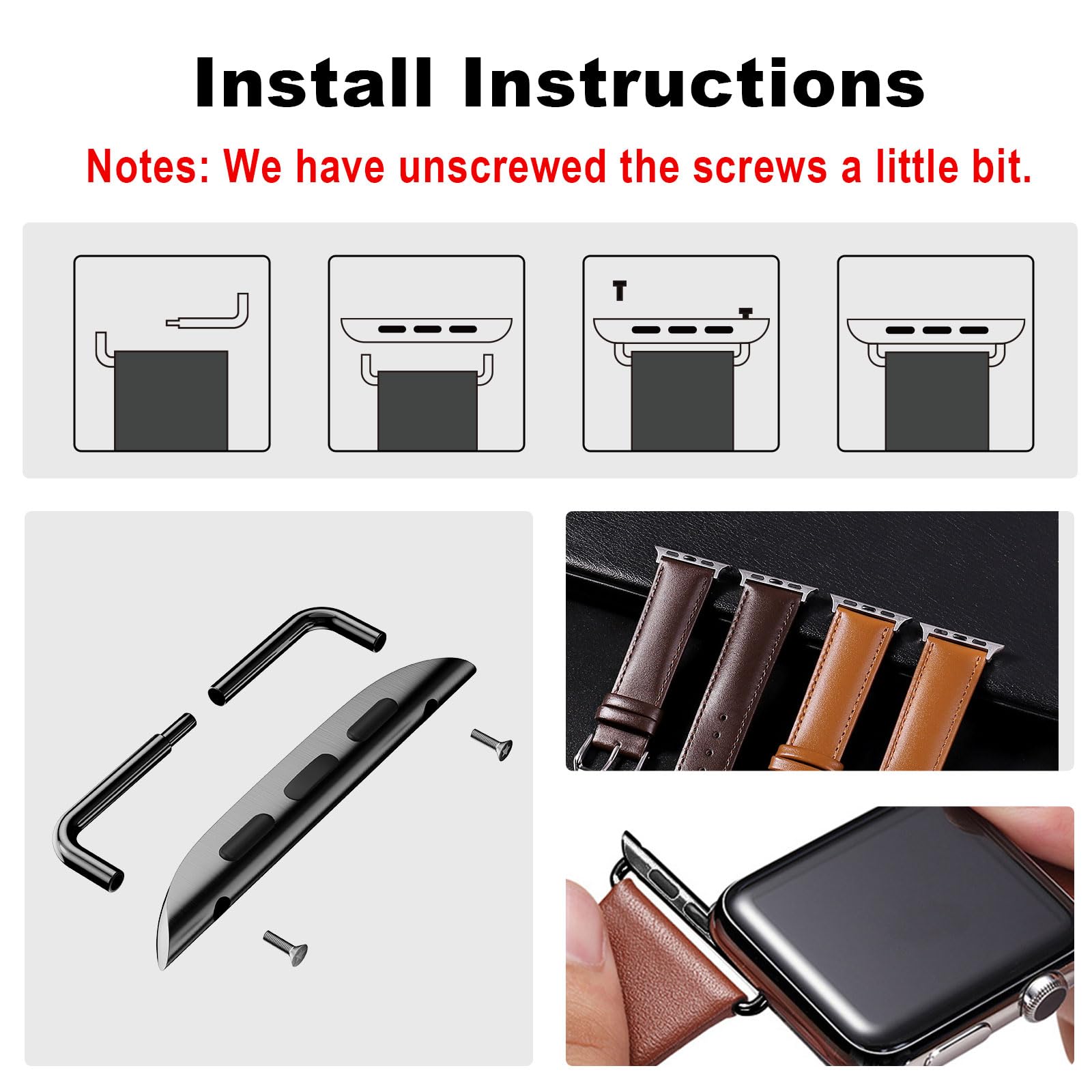 OMECKY Watch Band Connectors Adapter for Apple Watch Ultra Series 10 9 8 7 6 5 4 SE 3 2 1 Compatible with Various Sizes - View 3 of 6