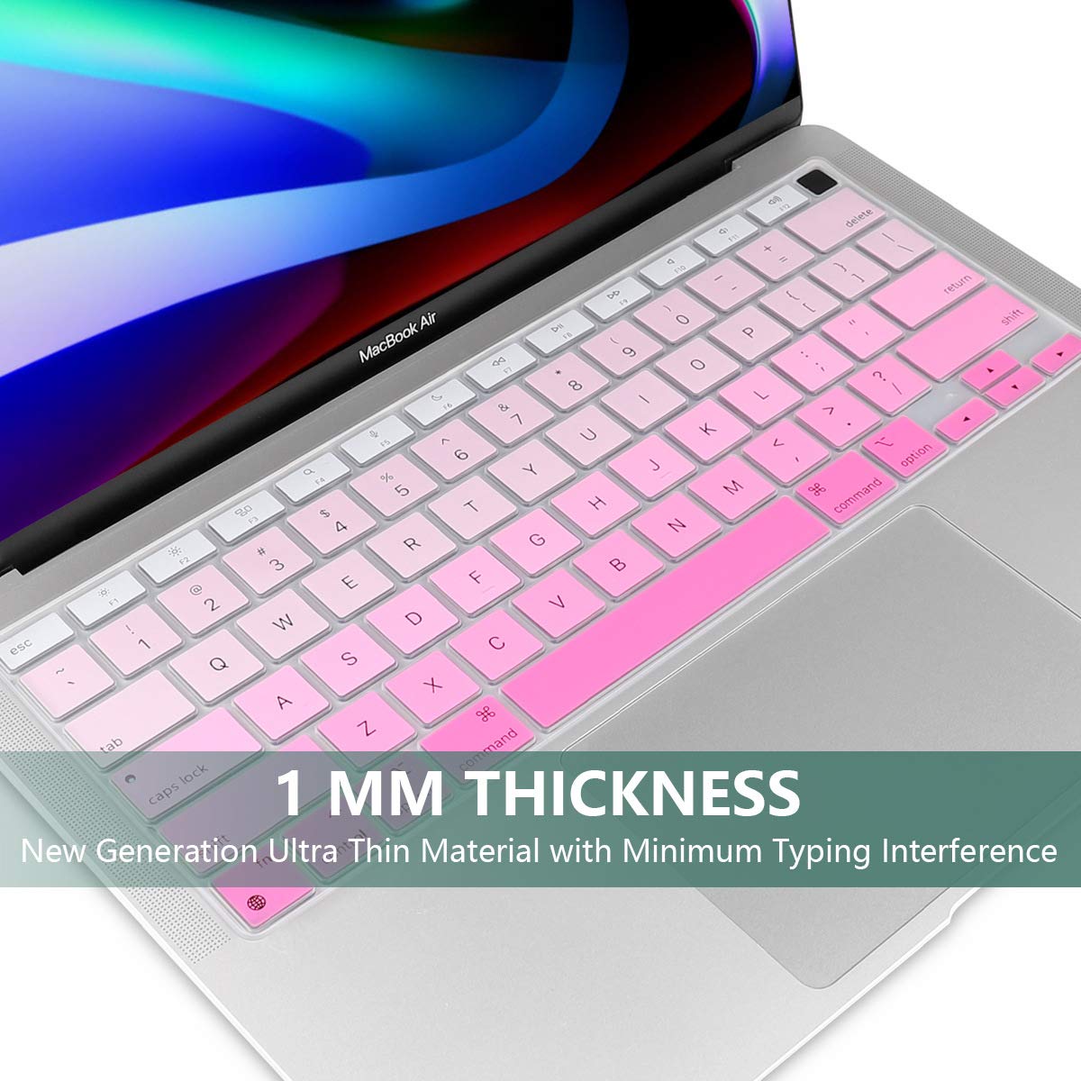 Batianda Ultra Thin Ombre Color Keyboard Cover for MacBook Air 13 Inch 2020 A2337 M1 Chip Waterproof Durable Silicone Skin Gradient Pink - View 3 of 7