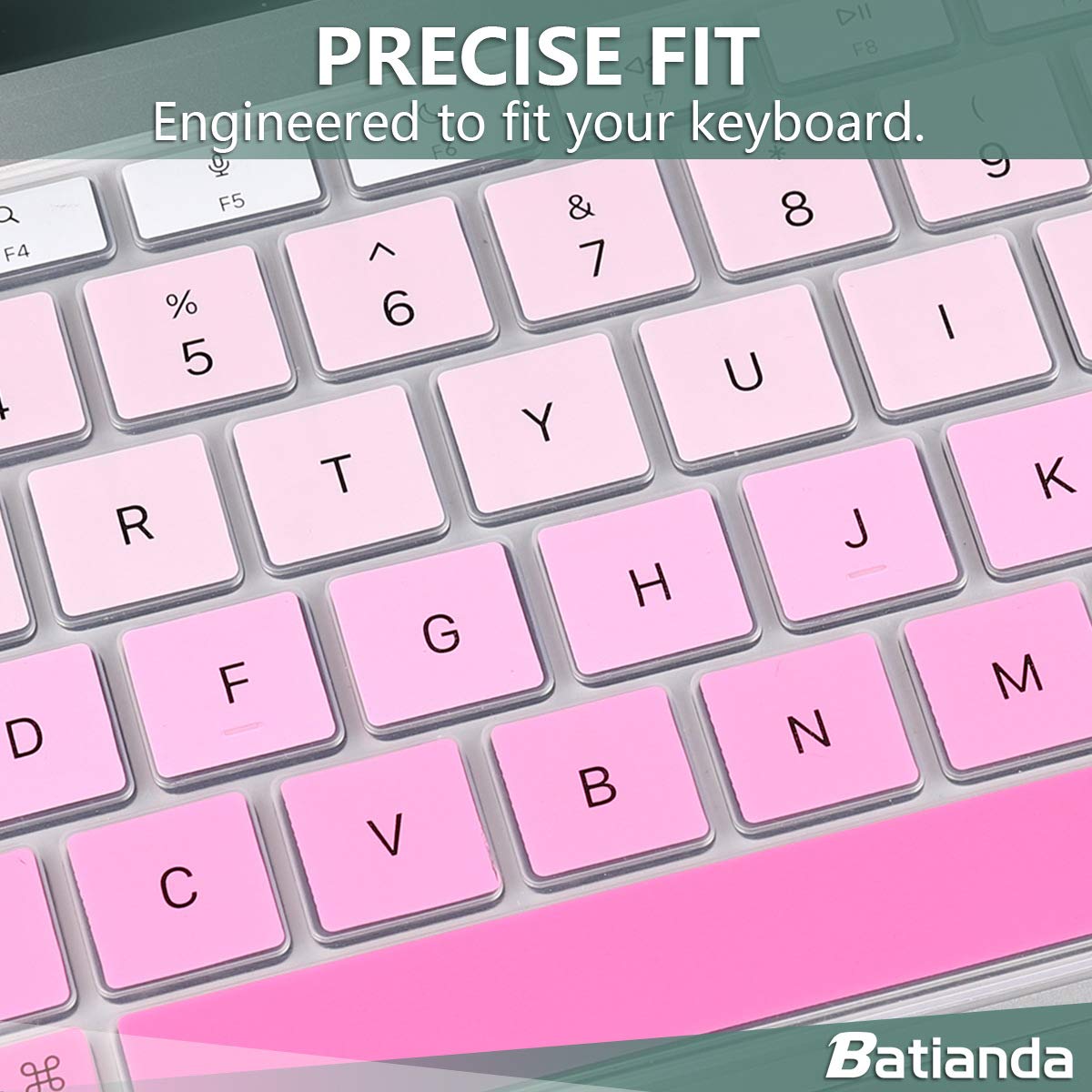 Batianda Ultra Thin Ombre Color Keyboard Cover for MacBook Air 13 Inch 2020 A2337 M1 Chip Waterproof Durable Silicone Skin Gradient Pink - View 4 of 7