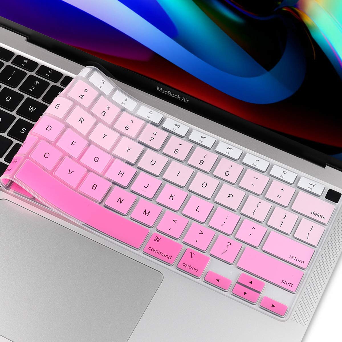 Batianda Ultra Thin Ombre Color Keyboard Cover for MacBook Air 13 Inch 2020 A2337 M1 Chip Waterproof Durable Silicone Skin Gradient Pink - View 5 of 7