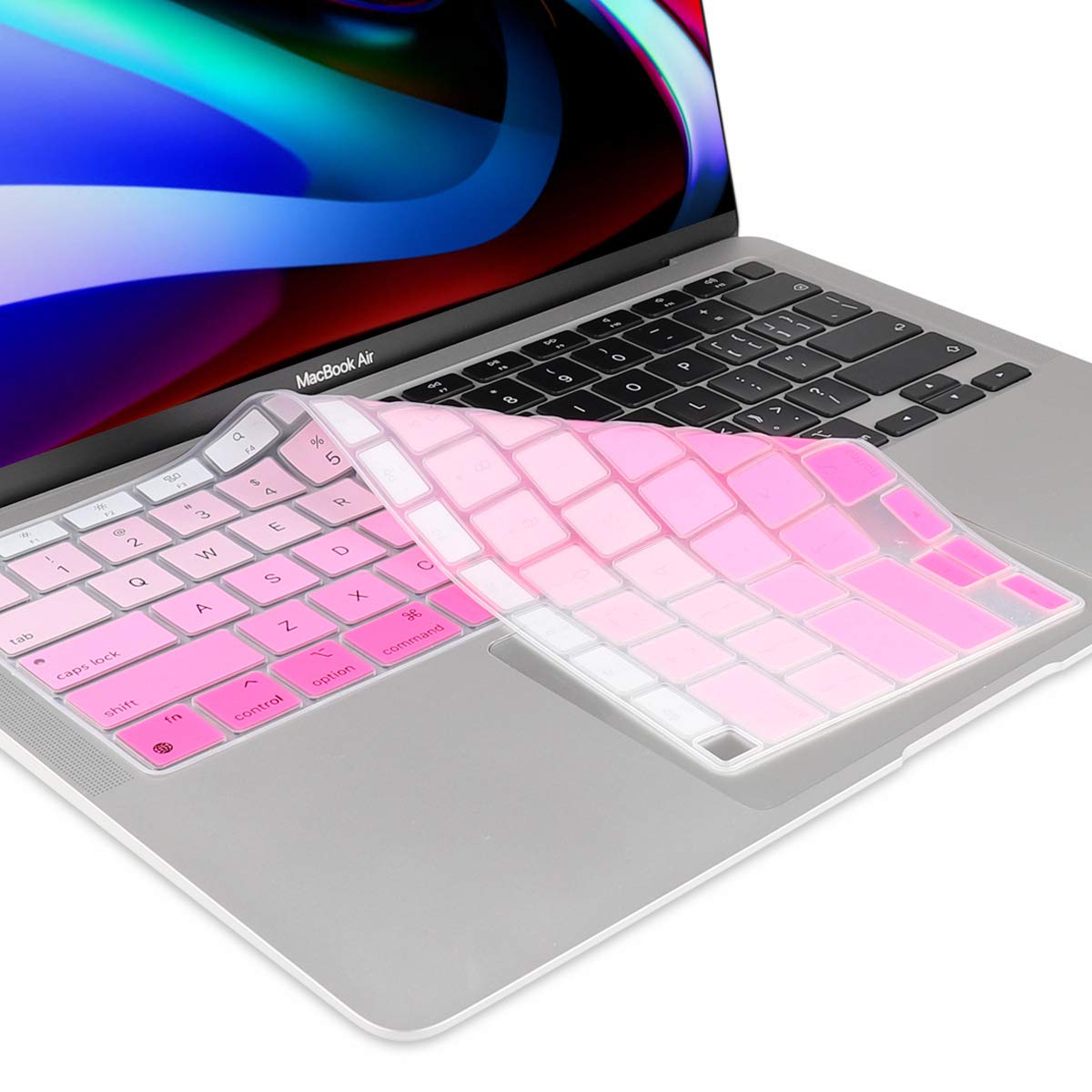 Batianda Ultra Thin Ombre Color Keyboard Cover for MacBook Air 13 Inch 2020 A2337 M1 Chip Waterproof Durable Silicone Skin Gradient Pink - View 6 of 7