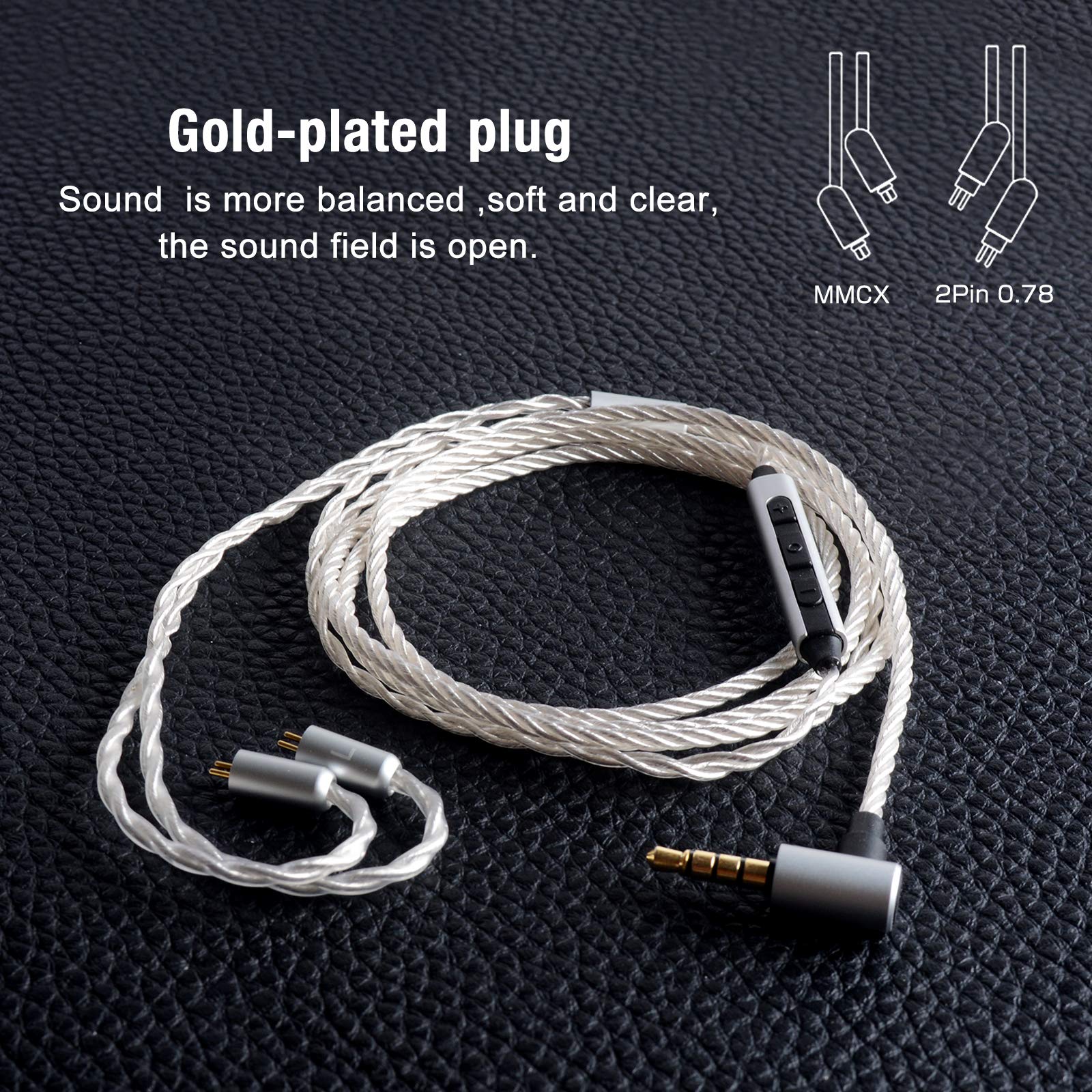 OKCSC Earphone Upgrade Cable 0.78mm 2pin Replacement Cord 4 Cores OFC Silver Plated Audio Adapter for KZ ES4 ED16 ZS5 ZS6 ZSR ZST ZS10 - View 3 of 6