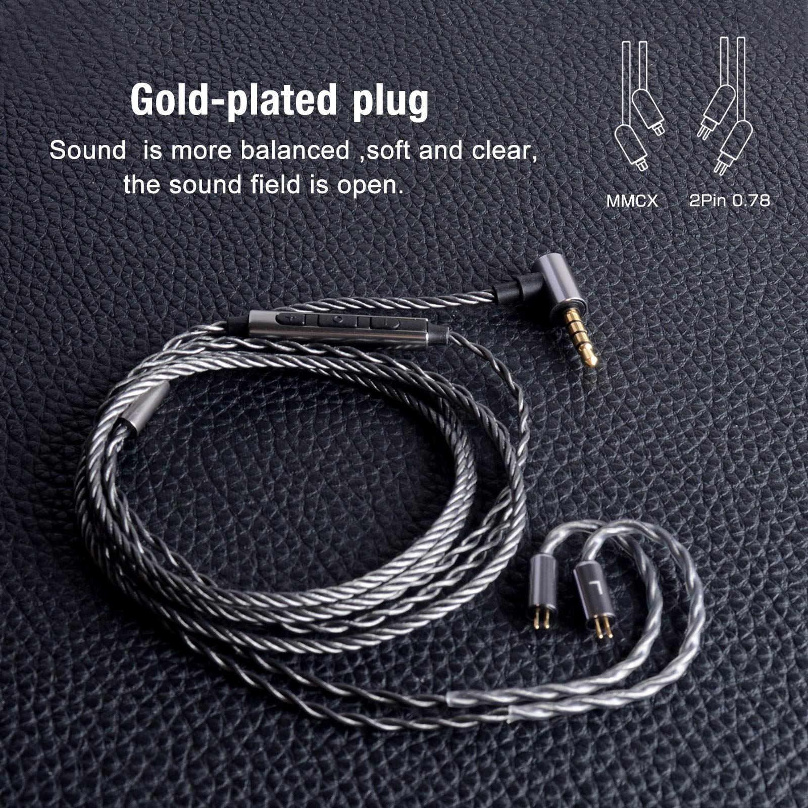 OKCSC Earphone Upgrade Cable 0.78mm 2pin Replacement Cord 4 Cores OFC Silver Plated Audio Adapter for KZ ES4 ED16 ZS5 ZS6 ZSR ZST ZS10 Gray Mic - View 3 of 7