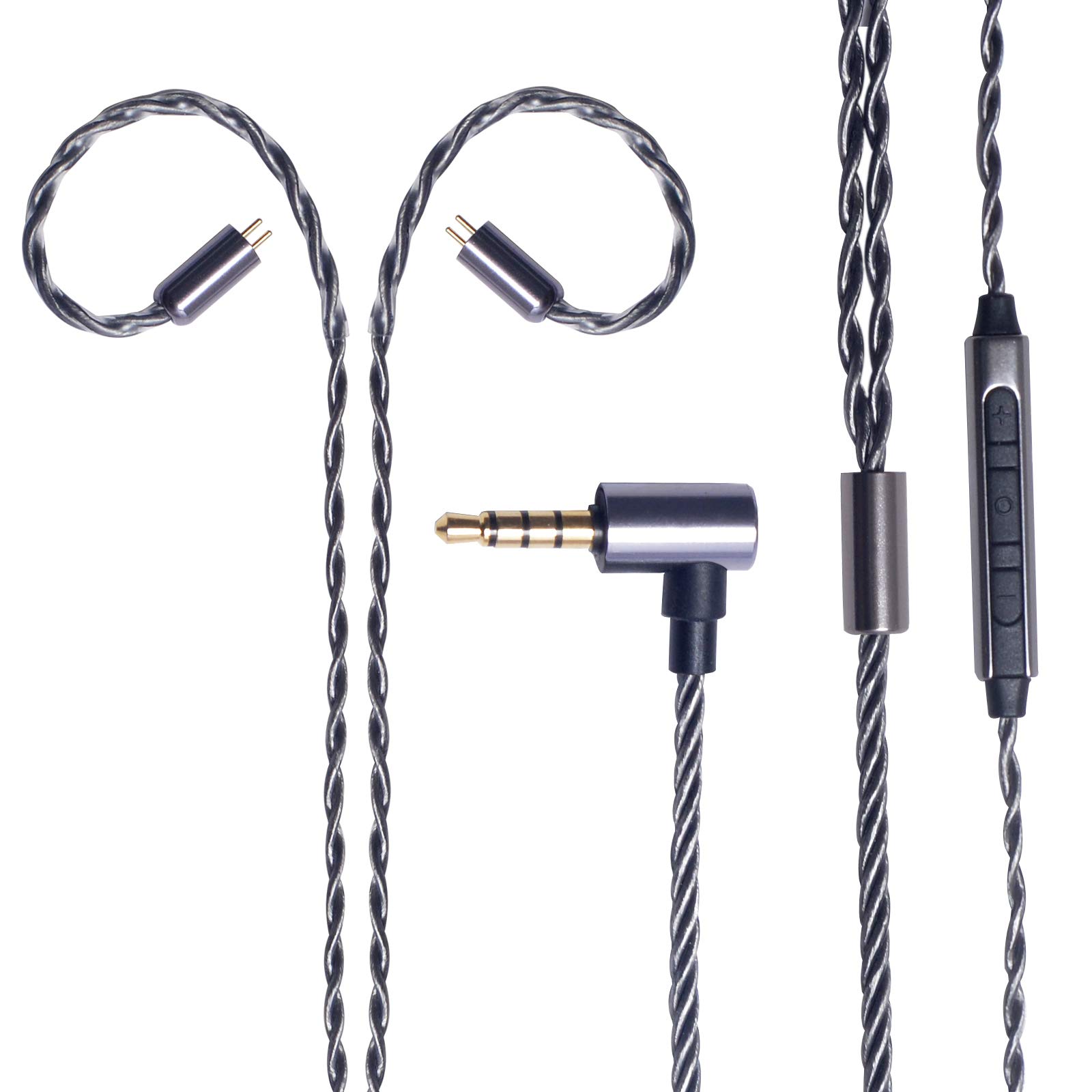 OKCSC Earphone Upgrade Cable 0.78mm 2pin Replacement Cord 4 Cores OFC Silver Plated Audio Adapter for KZ ES4 ED16 ZS5 ZS6 ZSR ZST ZS10 Gray Mic