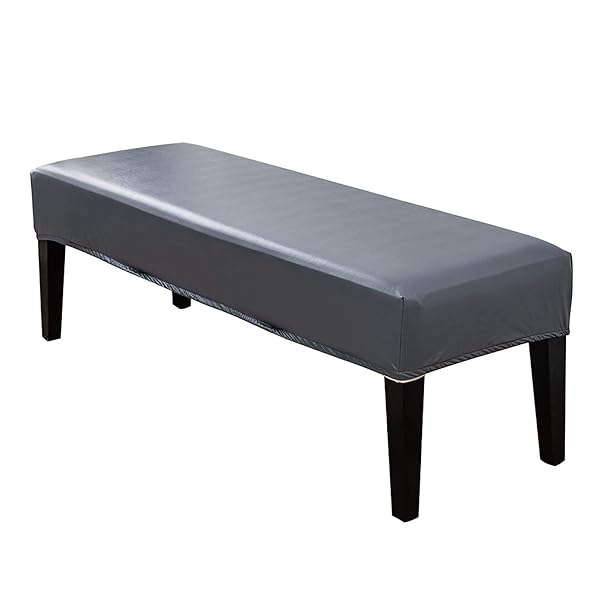 CALIDAKA PU Leather Bench Cover - Elastic, Washable & Stretchable Protector for 42-54 Inch Benches (Grey)