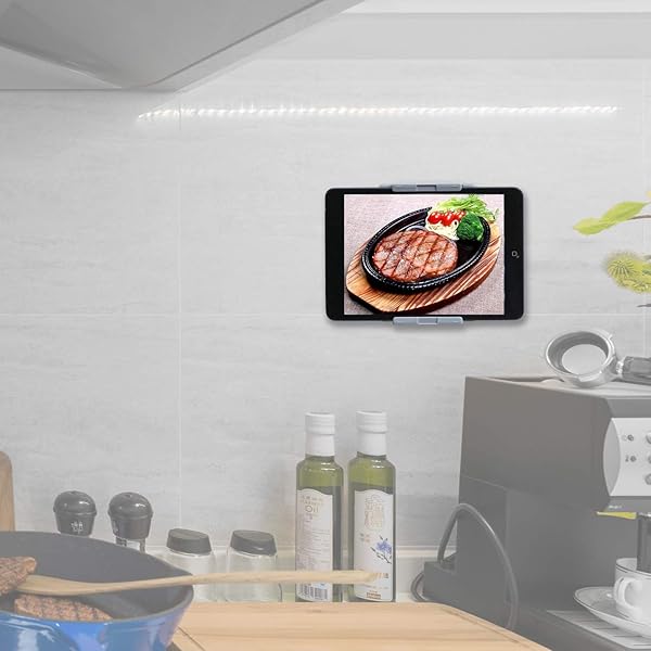 TFY "TFY Universal Kitchen Wall Mount for Tablets & Smartphones - Fits iPad Air, Mini, Pro 10.5" - Gray Wall Holder" - View 8 of 8