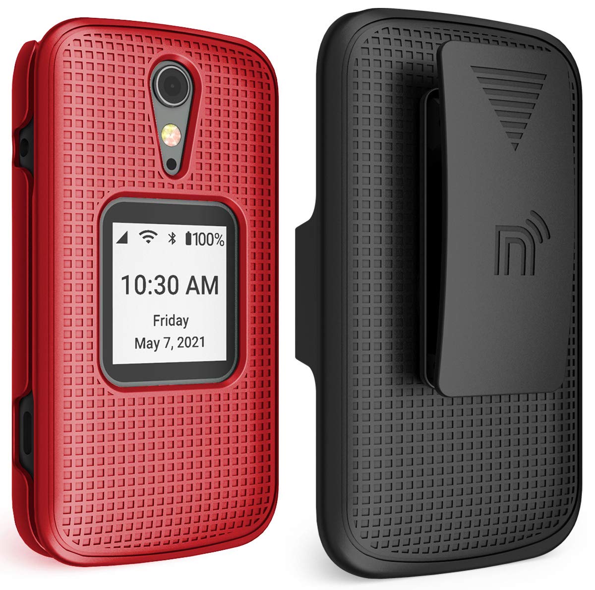 Nakedcellphone Jitterbug Flip2 Case with Clip - Red Snap-On Hard Shell & Rotating Belt Holster for Lively Flip Phone - View 4 of 9