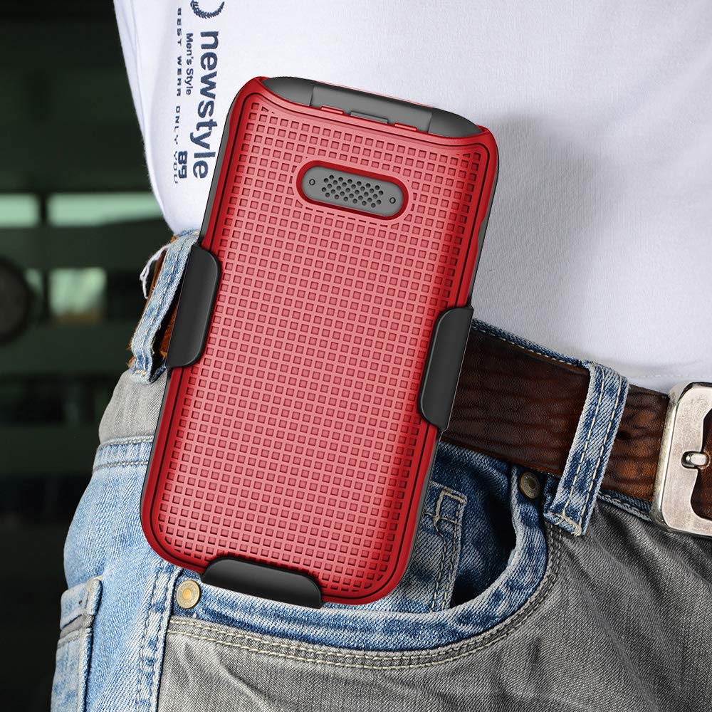 Nakedcellphone Jitterbug Flip2 Case with Clip - Red Snap-On Hard Shell & Rotating Belt Holster for Lively Flip Phone - View 6 of 9