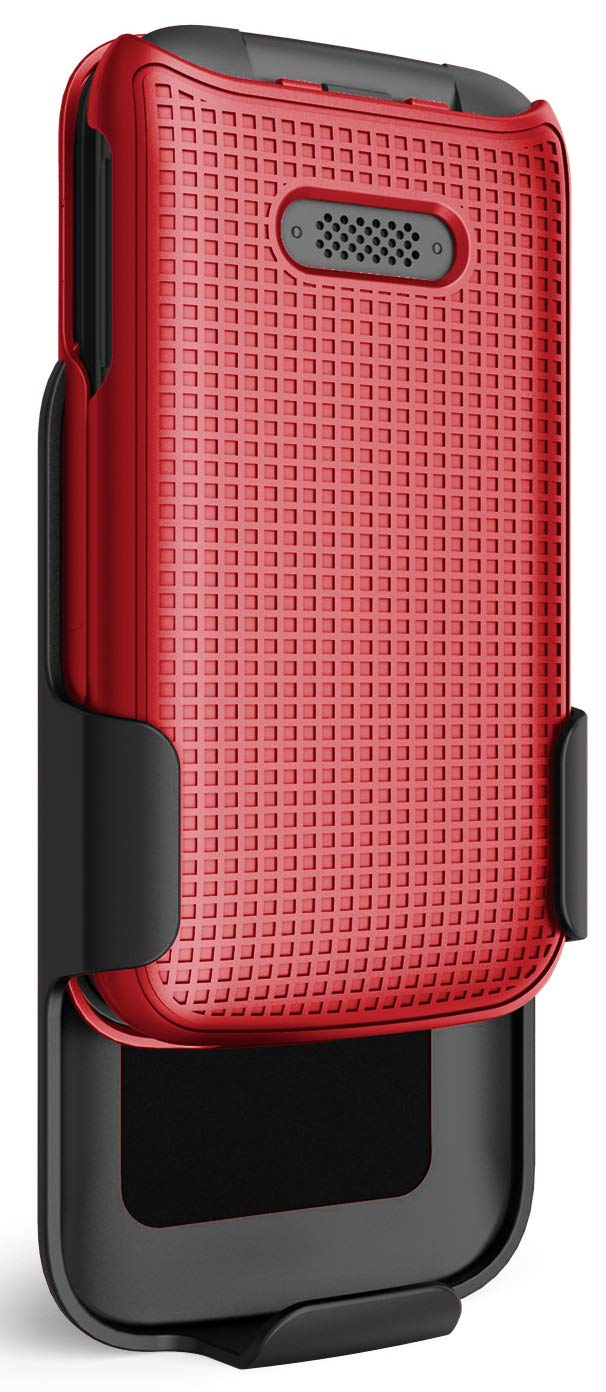Nakedcellphone Jitterbug Flip2 Case with Clip - Red Snap-On Hard Shell & Rotating Belt Holster for Lively Flip Phone - View 8 of 9