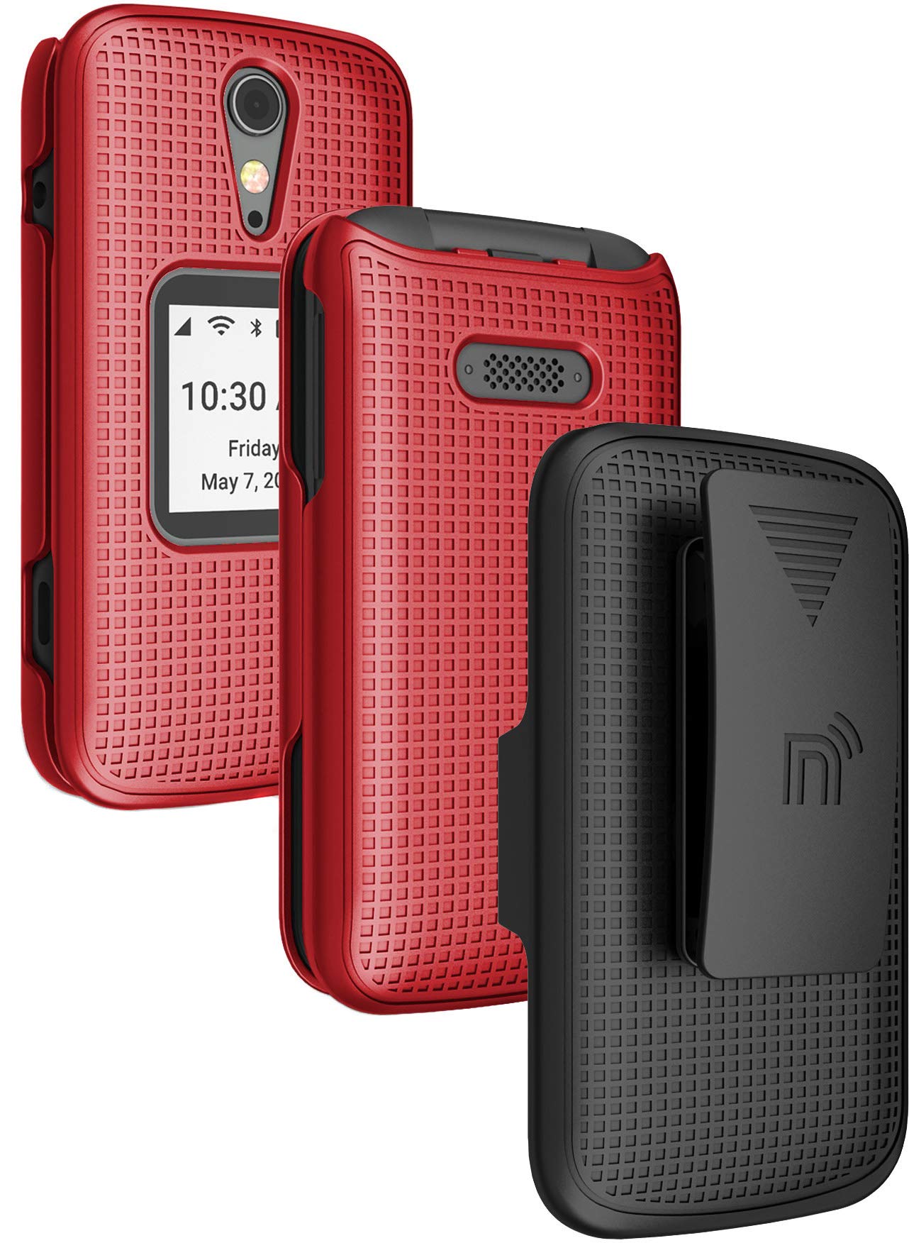 Jitterbug Flip2 Case with Clip - Red Snap-On Hard Shell & Rotating Belt Holster for Lively Flip Phone