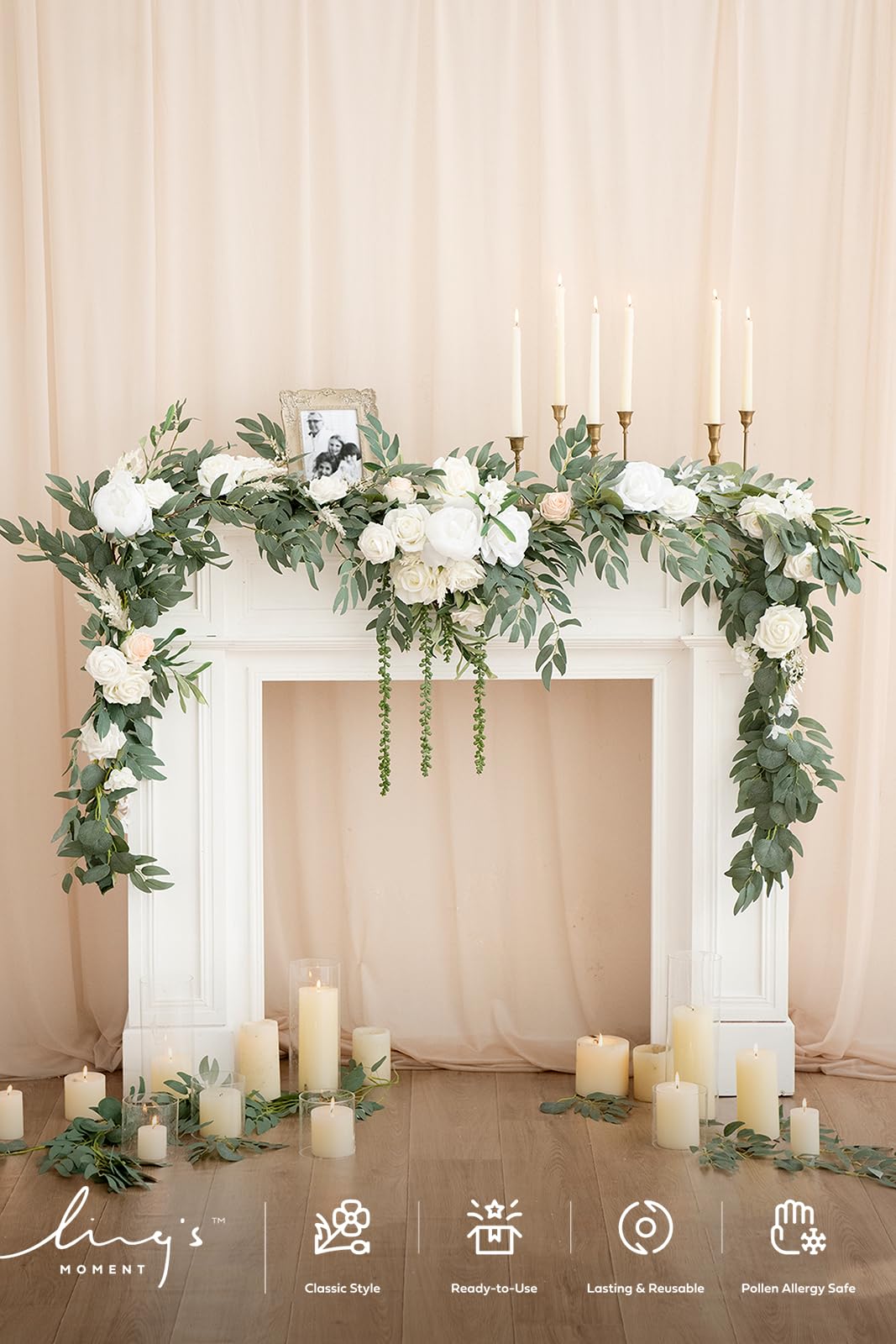 Ling's Moment 9FT Spring Flower Garland for Wedding Arch and Reception Decor with Eucalyptus and Rose Artificial Flowers in White and Sage - View 2 of 8
