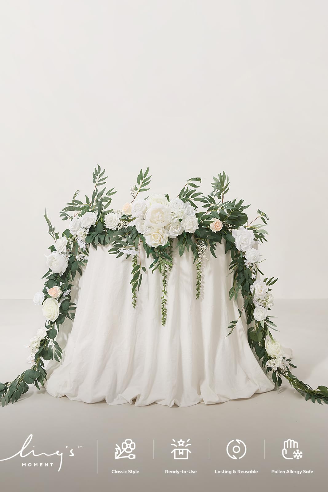 Ling's Moment 9FT Spring Flower Garland for Wedding Arch and Reception Decor with Eucalyptus and Rose Artificial Flowers in White and Sage - View 4 of 8