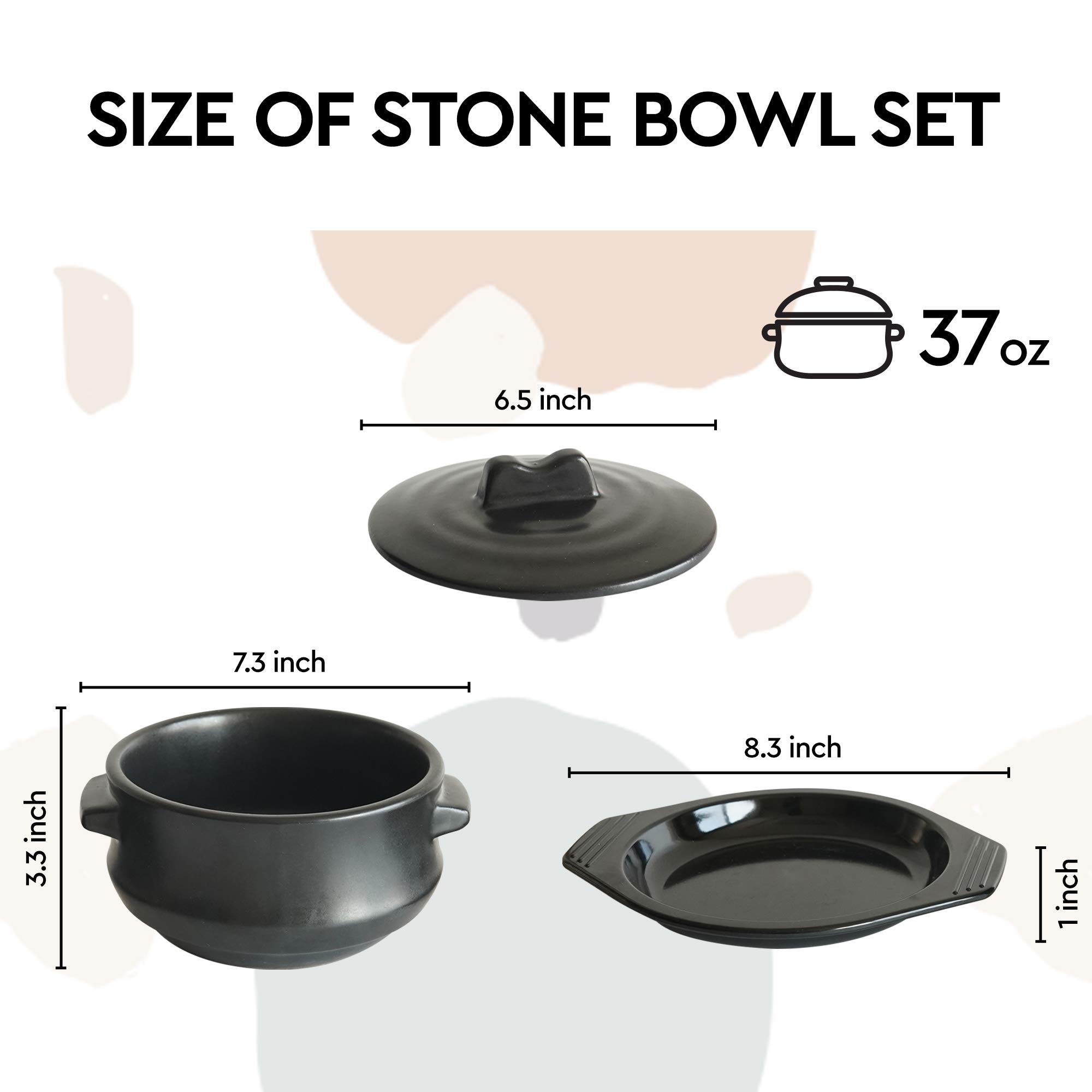 ElinCube Premium Korean Stone Bowl with Lid and Platter for Hot Pot Dolsot Bibimbap and Soup Cooking - View 2 of 7