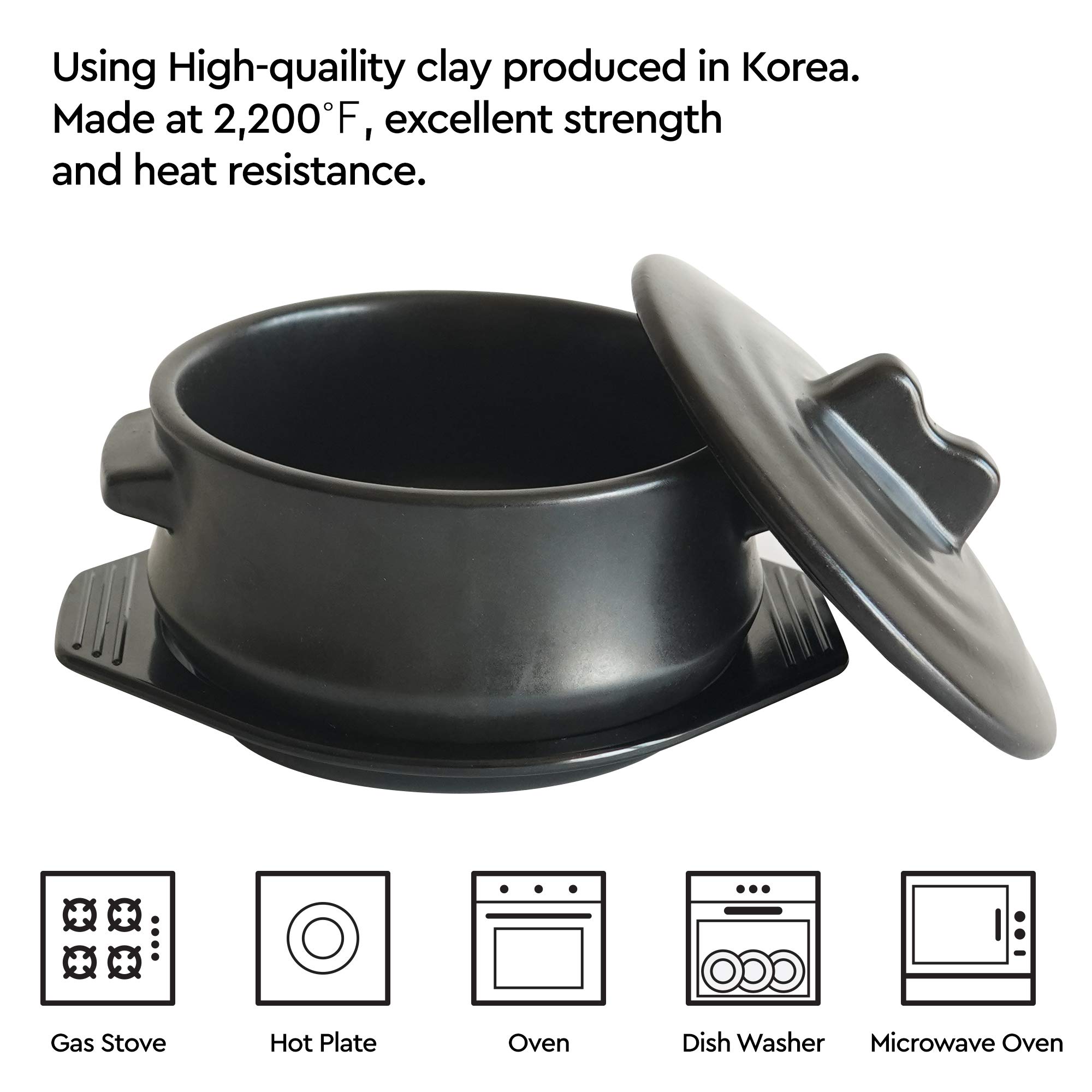 ElinCube Premium Korean Stone Bowl with Lid and Platter for Hot Pot Dolsot Bibimbap and Soup Cooking - View 4 of 7