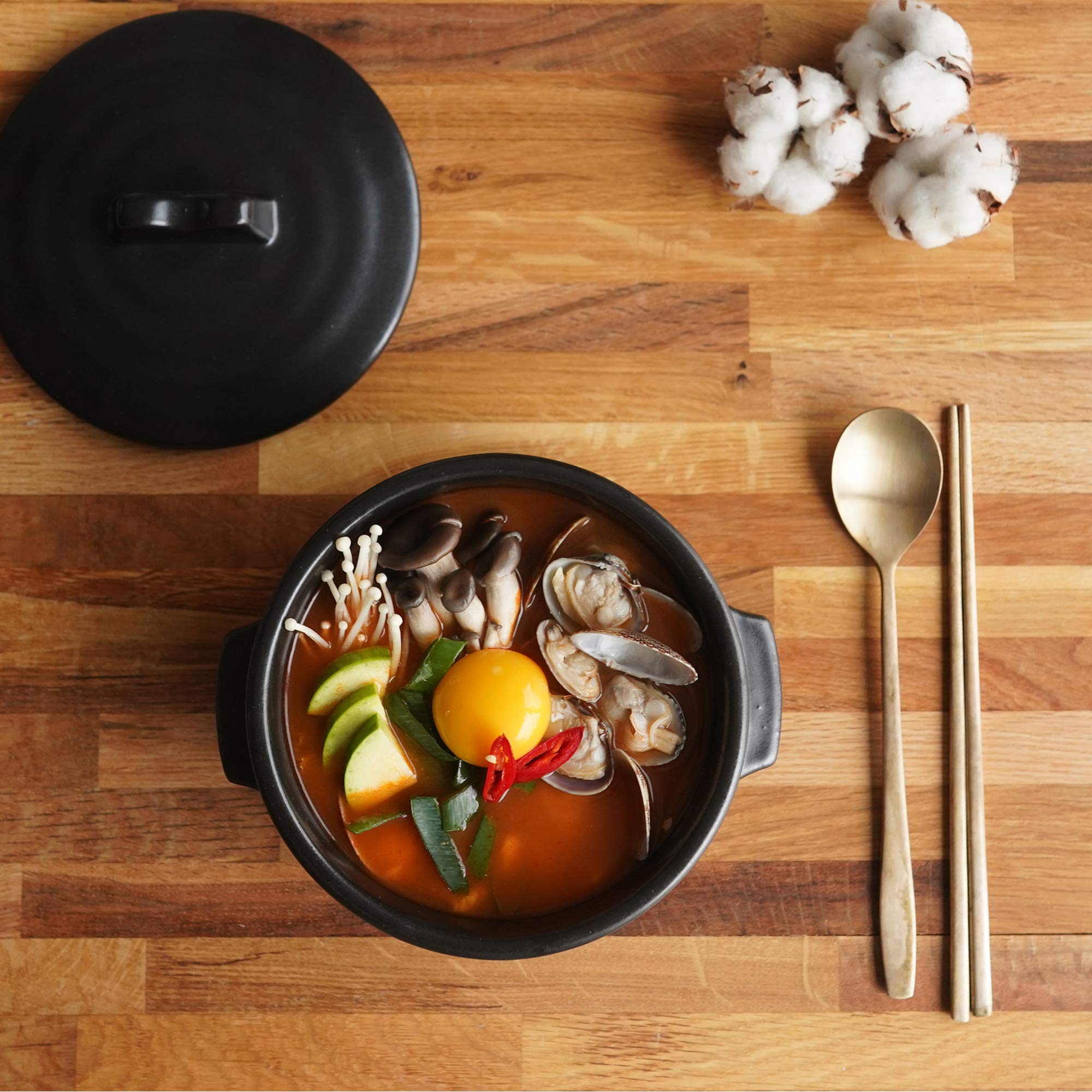 ElinCube Premium Korean Stone Bowl with Lid and Platter for Hot Pot Dolsot Bibimbap and Soup Cooking - View 6 of 7