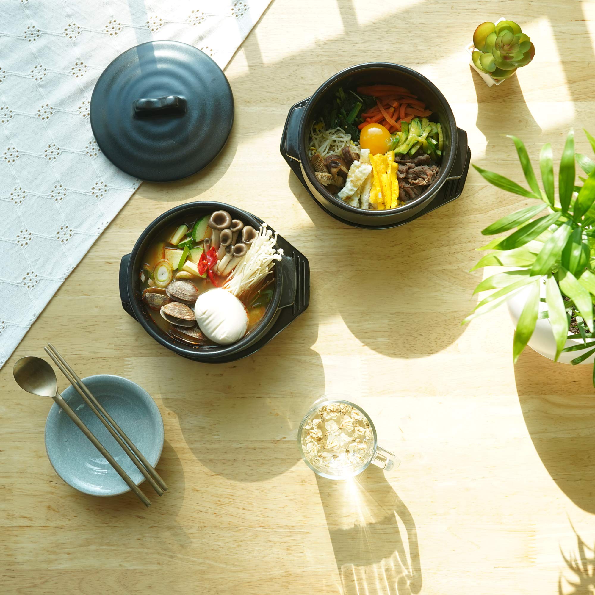 ElinCube Premium Korean Stone Bowl with Lid and Platter for Hot Pot Dolsot Bibimbap and Soup Cooking - View 7 of 7