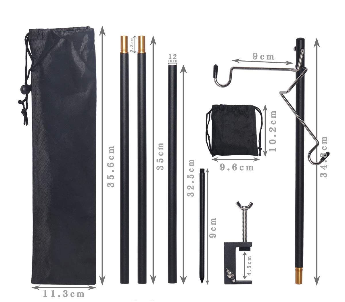 HIKEMAN Portable Folding Lantern Stand Pole for Camping Fishing Picnic BBQ Outdoor Activities Black - View 6 of 7