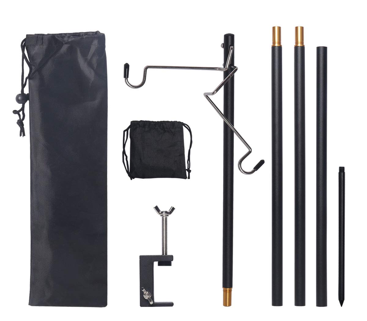 HIKEMAN Portable Folding Lantern Stand Pole for Camping Fishing Picnic BBQ Outdoor Activities Black