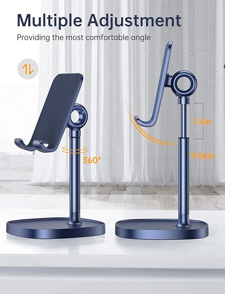 LISEN LISEN Adjustable Cell Phone Stand for Desk Sturdy Aluminum Holder Blue Angle Height Compatible with All Smartphones - View 5 of 7