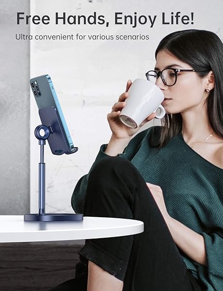 LISEN LISEN Adjustable Cell Phone Stand for Desk Sturdy Aluminum Holder Blue Angle Height Compatible with All Smartphones - View 6 of 7
