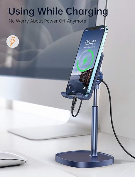 LISEN LISEN Adjustable Cell Phone Stand for Desk Sturdy Aluminum Holder Blue Angle Height Compatible with All Smartphones - View 7 of 7