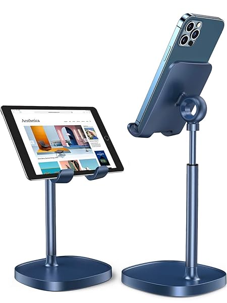 LISEN LISEN Adjustable Cell Phone Stand for Desk Sturdy Aluminum Holder Blue Angle Height Compatible with All Smartphones - View 3 of 7