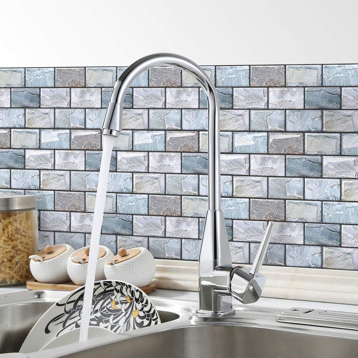 Joqixon Peel and Stick Backsplash Tiles for Kitchen and Bathroom 3D Brick Wall Design 10 Sheets 10 x 10.6 Inches - View 4 of 6