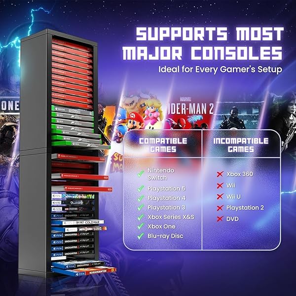 TNP Products Maximize Game Space: TNP Storage Tower for PS5, Xbox, & Switch - Holds 15 Discs & 4 Controllers - View 6 of 9