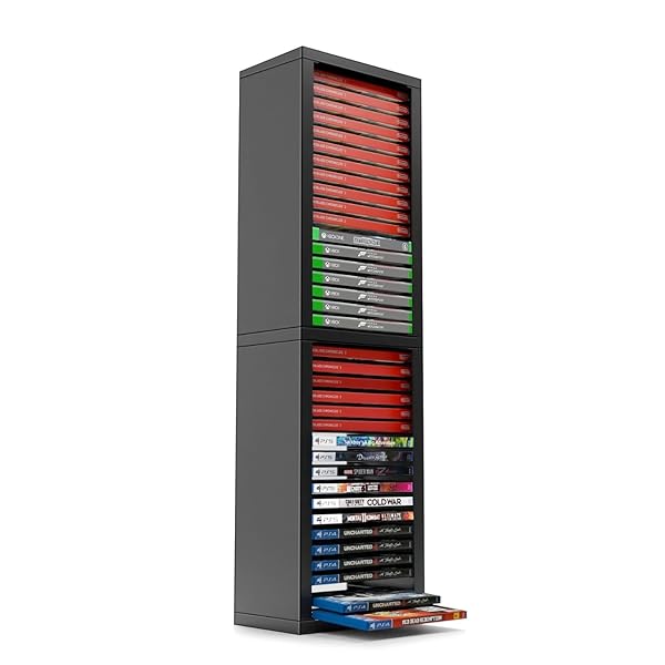 TNP Products Maximize Game Space: TNP Storage Tower for PS5, Xbox, & Switch - Holds 15 Discs & 4 Controllers