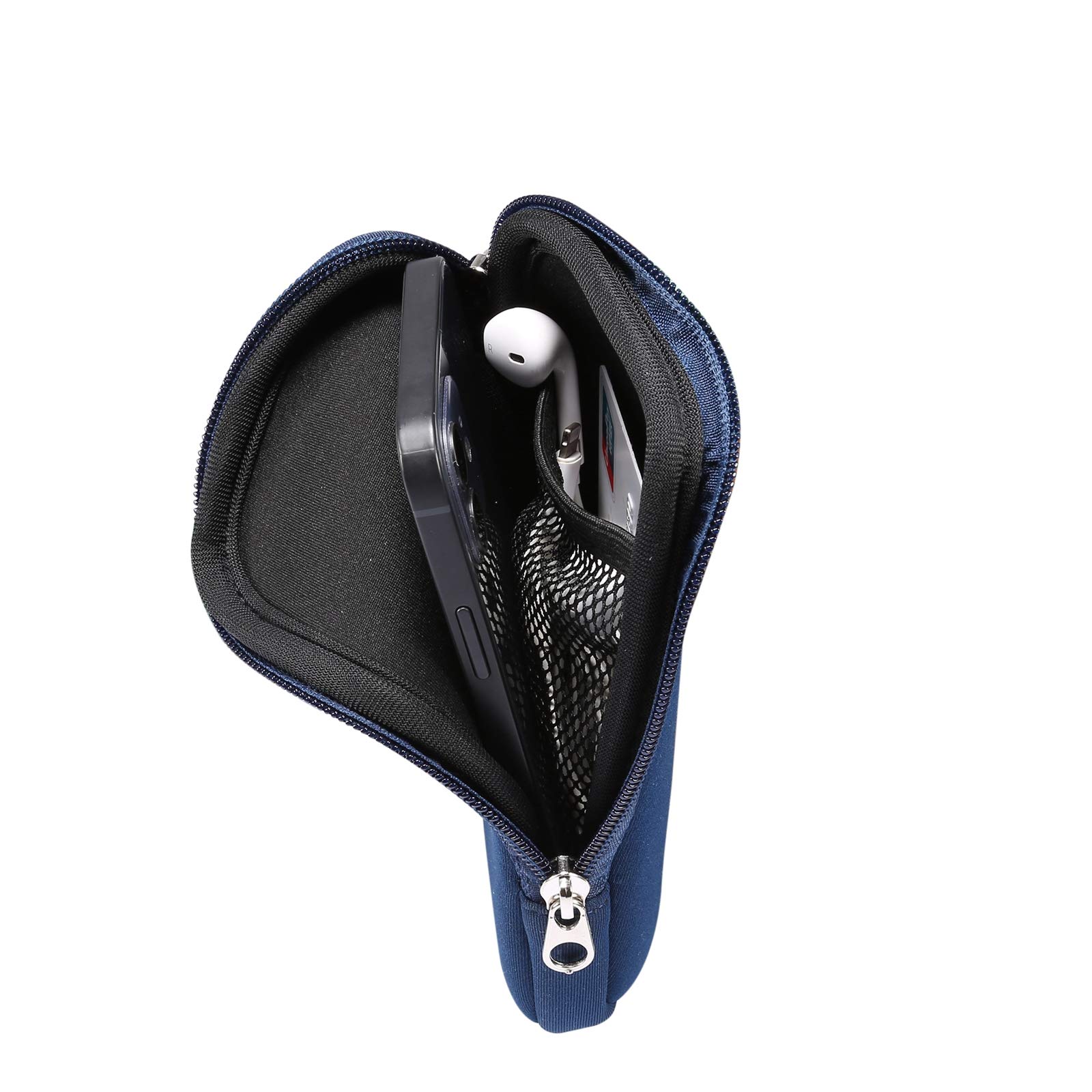 Jlyifan Neoprene Small Cell Phone Sleeve Zip Wallet Pouch with Neck Strap for iPhone 16 15 Pro 14 13 Pro 12 Pro SE 3G X XS Blue - View 4 of 8