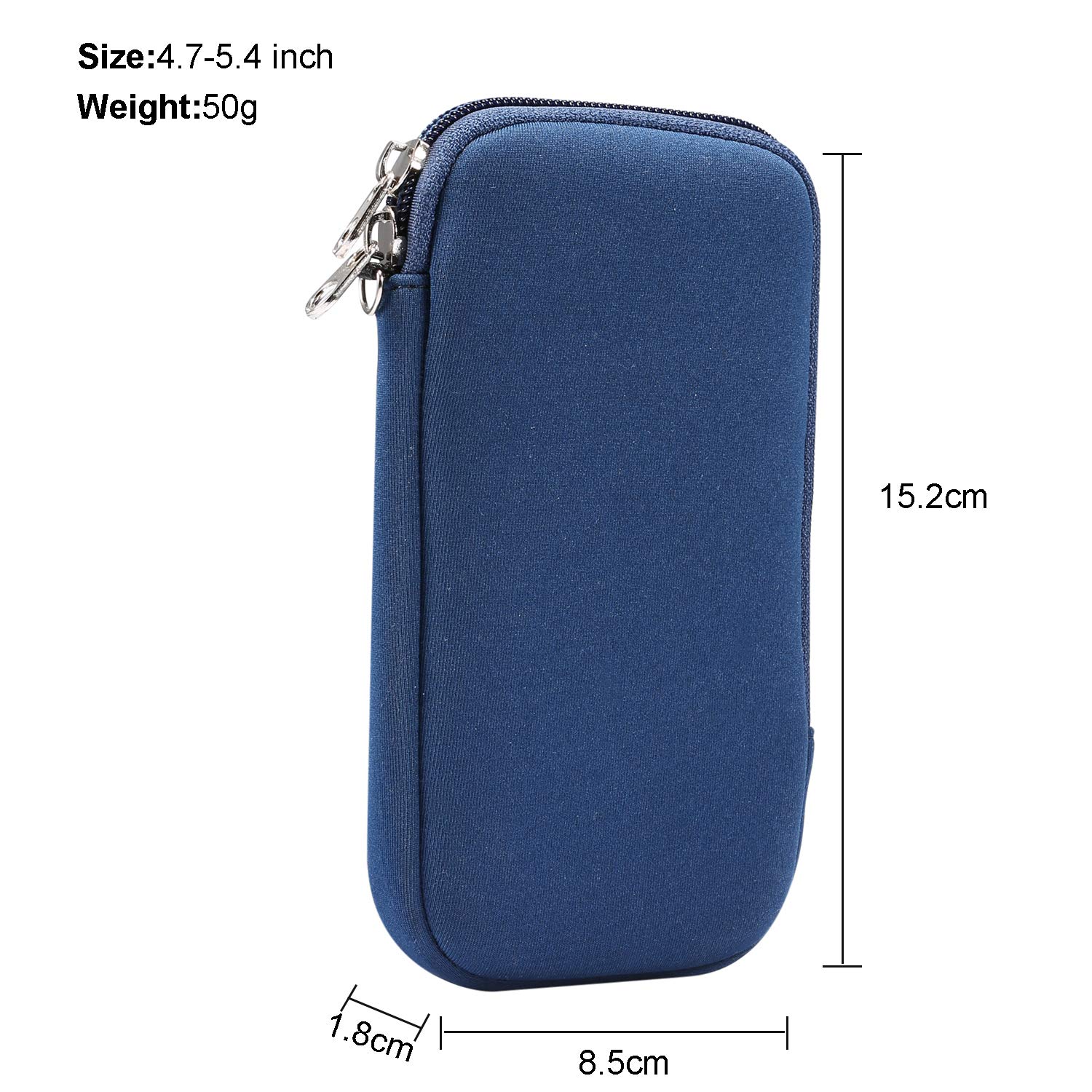 Jlyifan Neoprene Small Cell Phone Sleeve Zip Wallet Pouch with Neck Strap for iPhone 16 15 Pro 14 13 Pro 12 Pro SE 3G X XS Blue - View 8 of 8