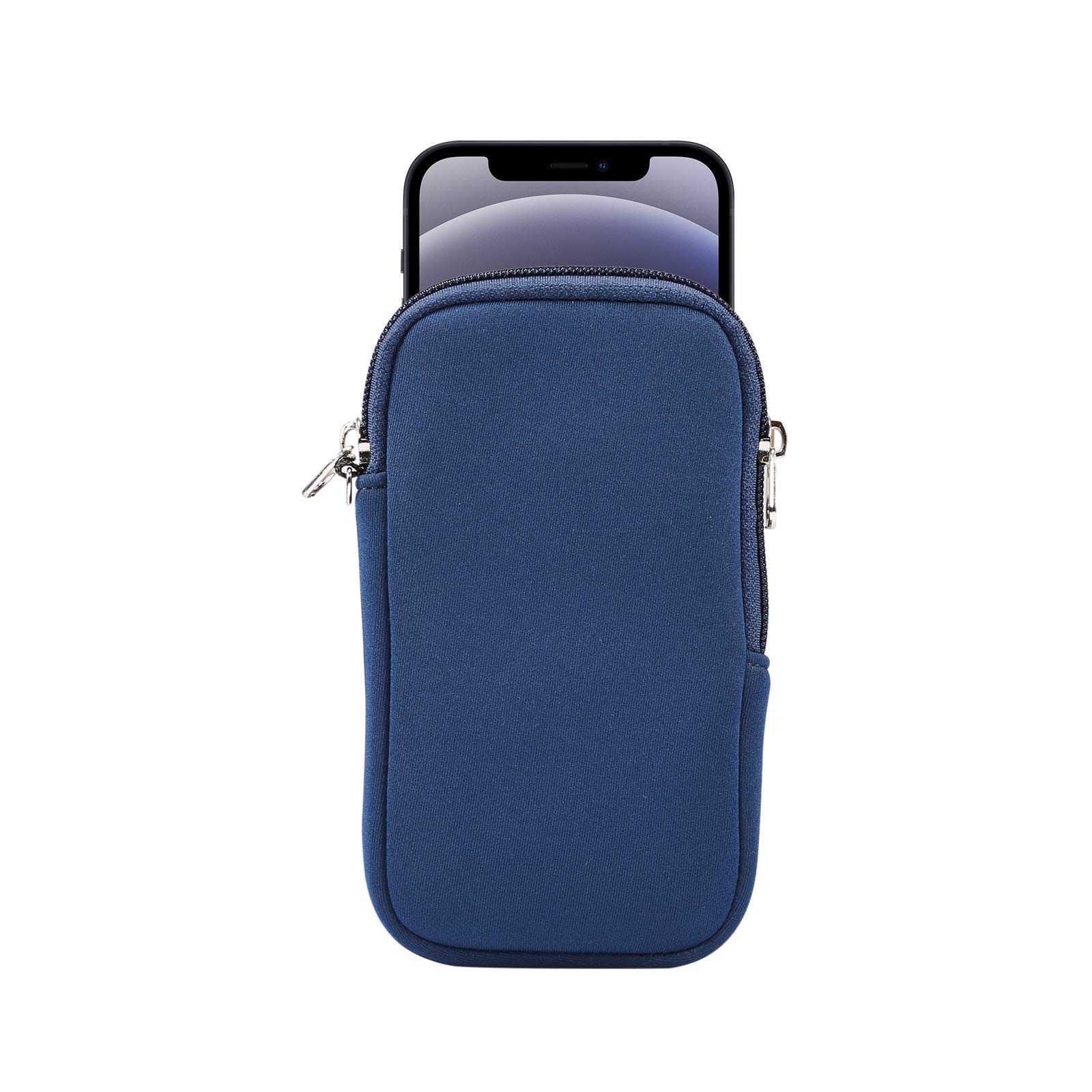 Jlyifan Neoprene Small Cell Phone Sleeve Zip Wallet Pouch with Neck Strap for iPhone 16 15 Pro 14 13 Pro 12 Pro SE 3G X XS Blue