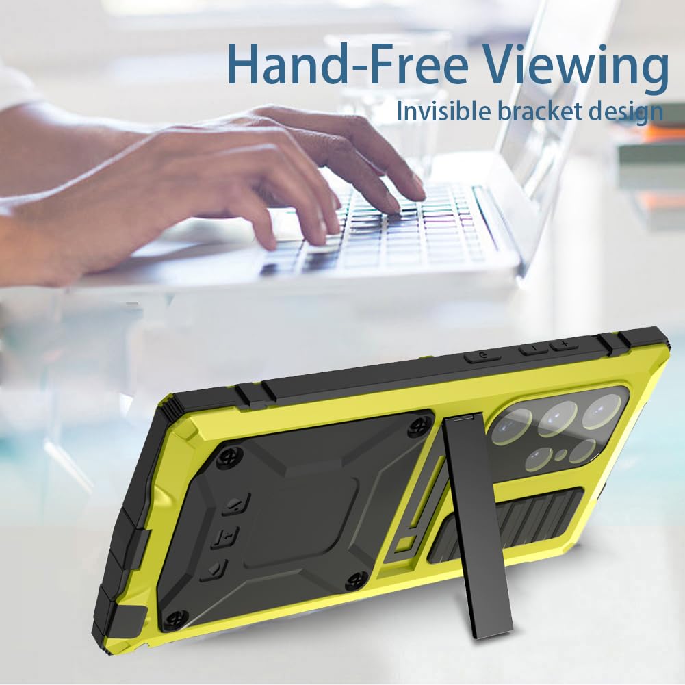 Simicoo Simicoo Samsung S24 Metal Bumper Silicone Case with Stand and Screen Protector Durable Shockproof Heavy Duty Rugged Outdoor Cover Yellow - View 6 of 9