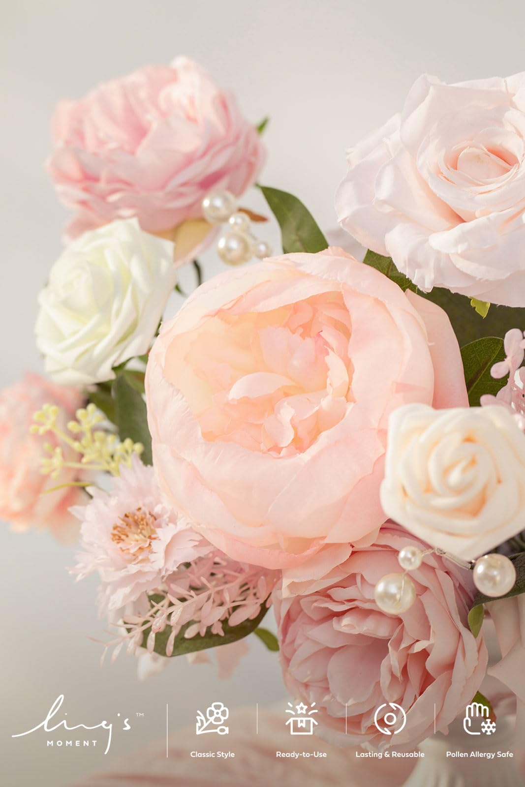Ling's Moment Blush Silk Artificial Flowers Combo for Wedding Bouquets Centerpieces and Bridal Shower Decorations - View 3 of 6