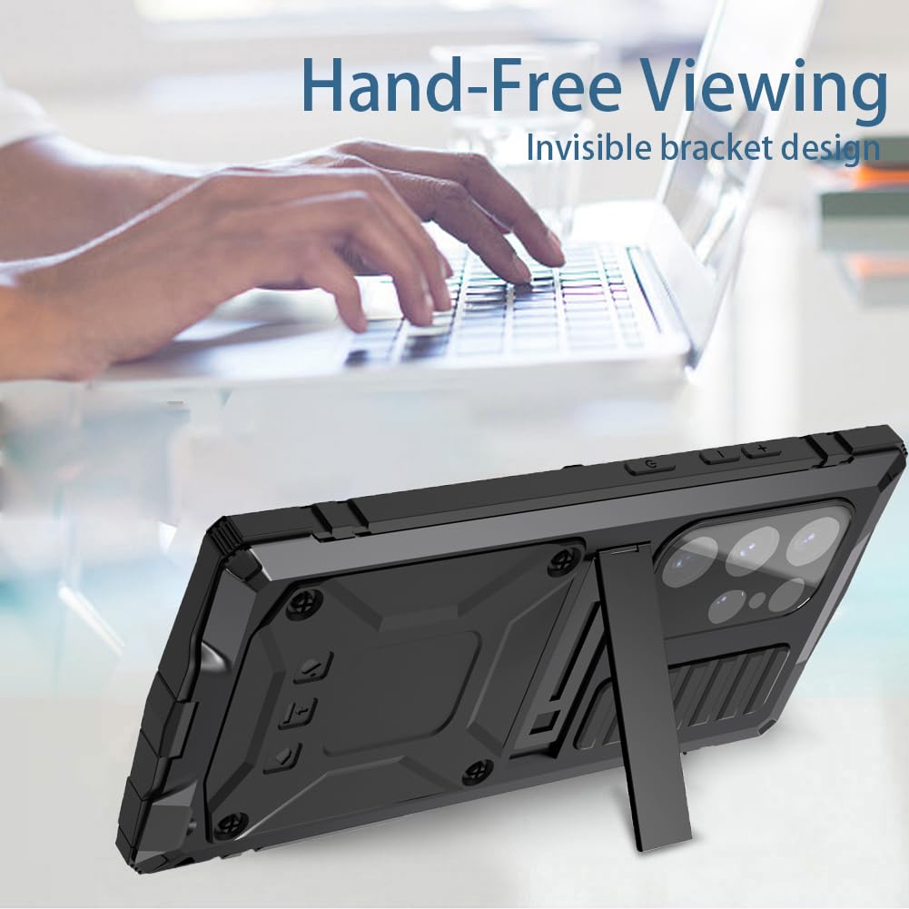 Simicoo Simicoo Samsung S24 Metal Bumper Silicone Case with Stand and Screen Protector Rugged Heavy Duty Shockproof Full Body Camera Cover Black - View 6 of 9