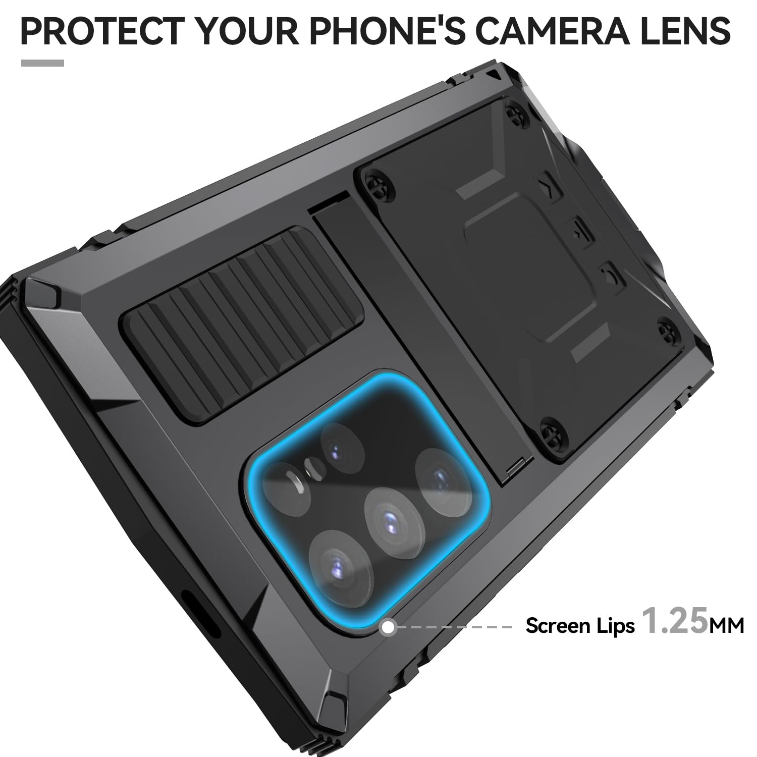 Simicoo Simicoo Samsung S24 Metal Bumper Silicone Case with Stand and Screen Protector Rugged Heavy Duty Shockproof Full Body Camera Cover Black - View 9 of 9