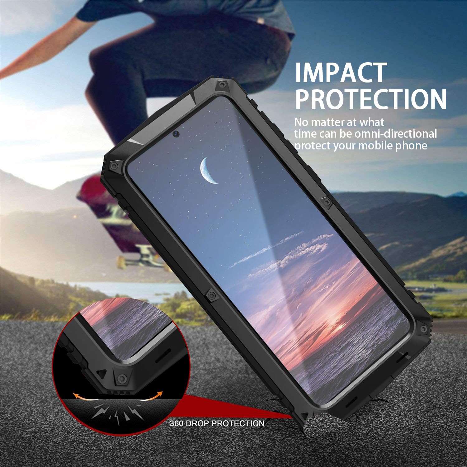 Simicoo Simicoo Samsung Galaxy S24 Ultra Metal Bumper Silicone Case with Stand Screen Protector Durable Shockproof Heavy Duty Rugged Black Cover - View 8 of 9