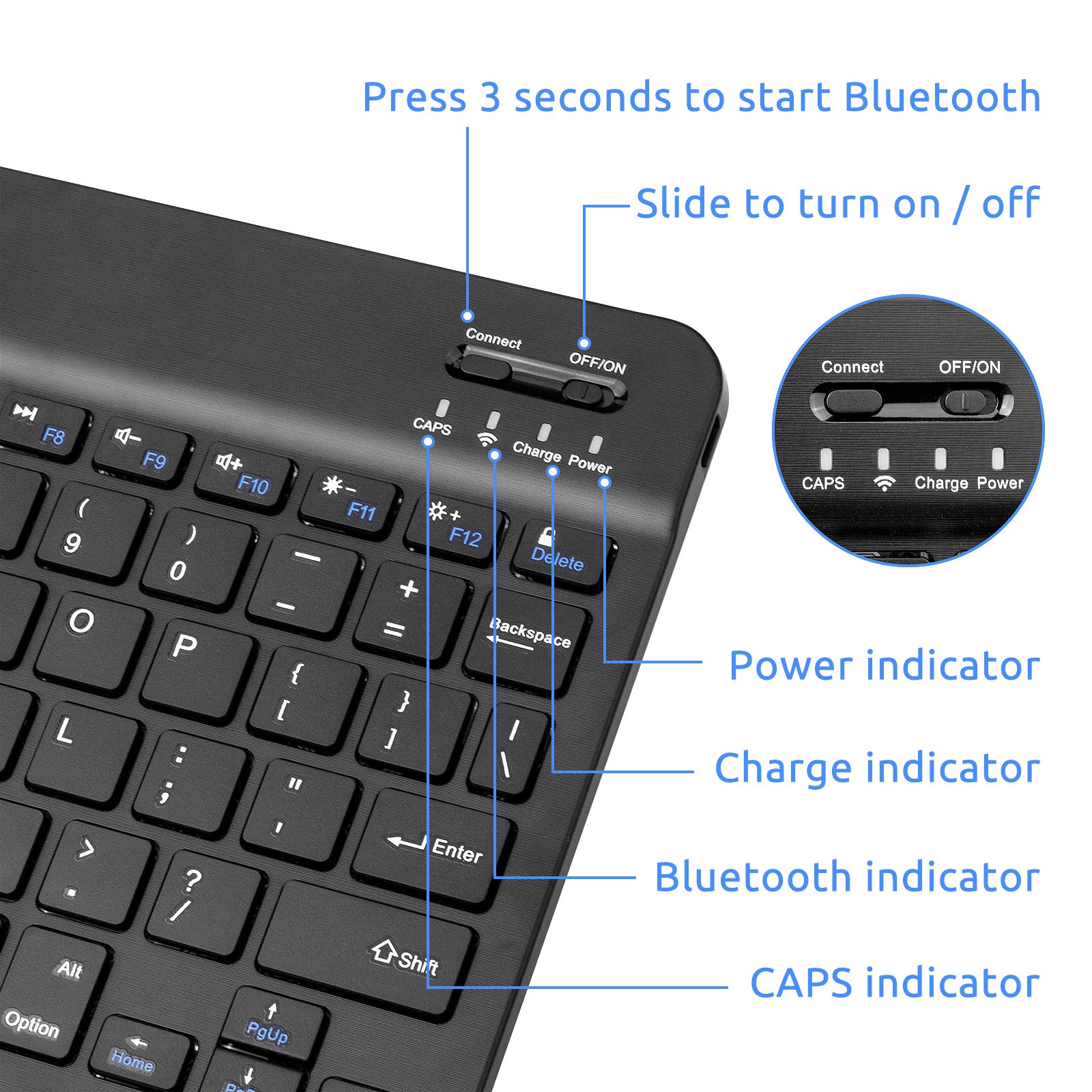 Samsung Galaxy Tab S7 S8 S9 S10 Wireless Bluetooth Keyboard Slim Portable with Rechargeable Battery Black - View 2 of 6