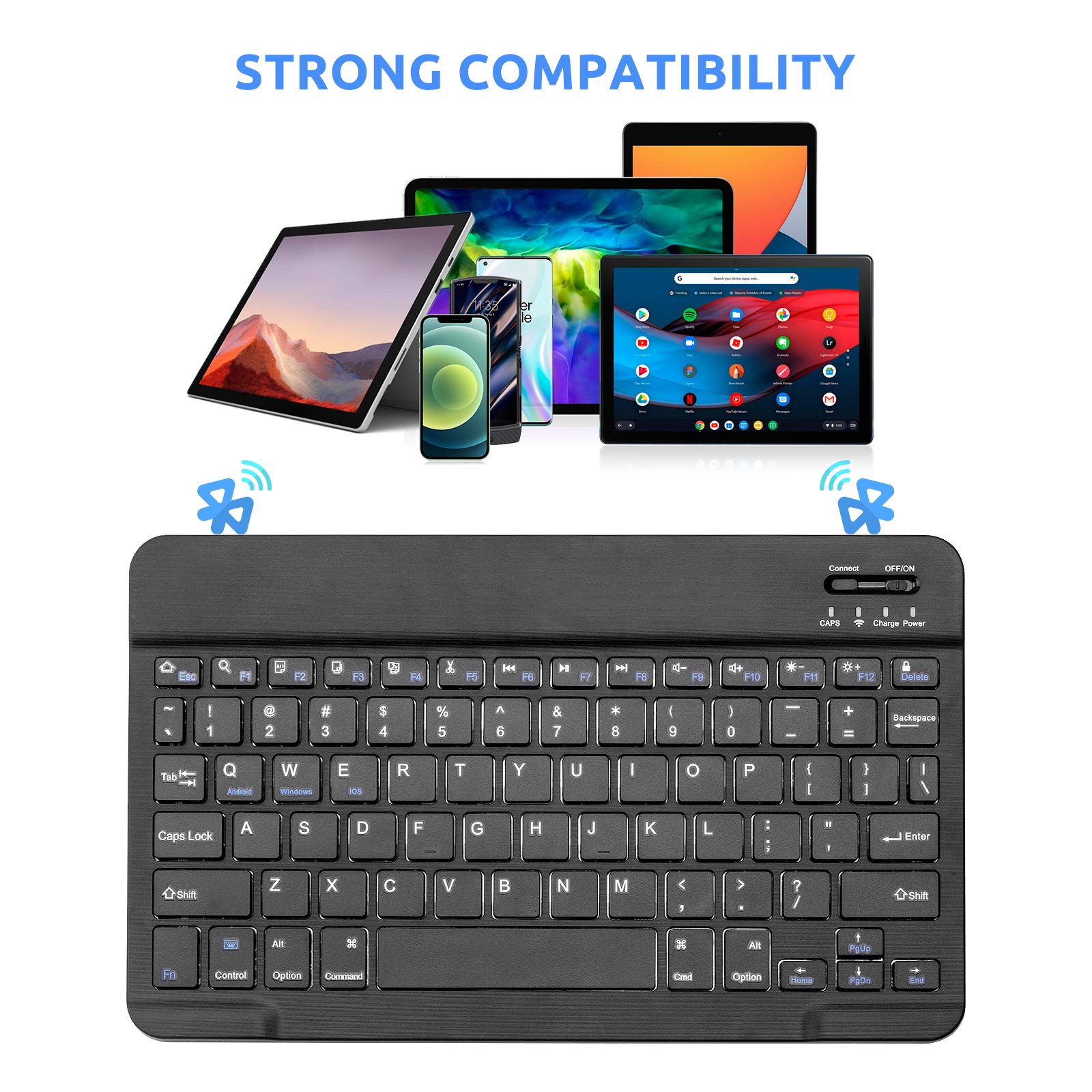 Samsung Galaxy Tab S7 S8 S9 S10 Wireless Bluetooth Keyboard Slim Portable with Rechargeable Battery Black - View 5 of 6