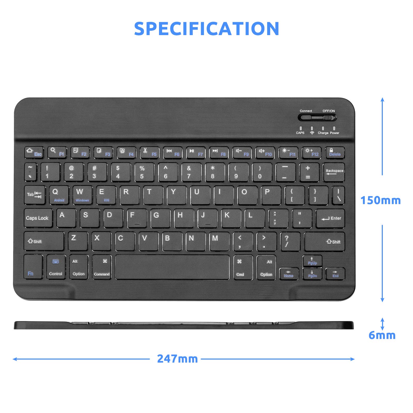 EDIVIA Wireless Keyboard for Surface Go 2 Slim Portable Bluetooth Rechargeable Battery Black Universal Compatibility - View 3 of 6