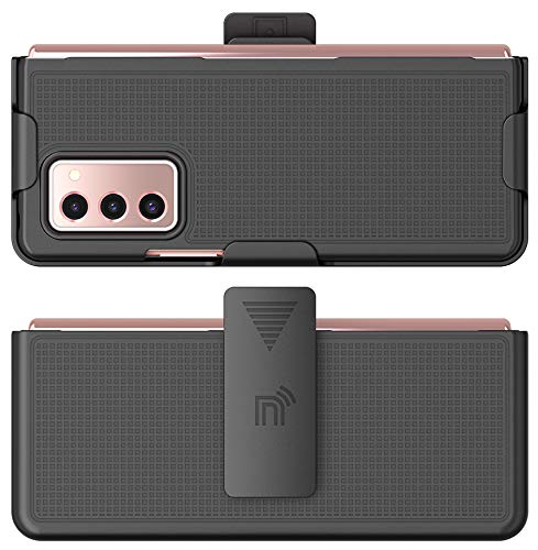 Nakedcellphone Galaxy Z Fold 2 Case with Clip & Holster - Slim Black Grid Texture Cover for Samsung 5G (SM-F916) - View 3 of 10