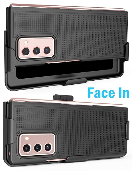 Nakedcellphone Galaxy Z Fold 2 Case with Clip & Holster - Slim Black Grid Texture Cover for Samsung 5G (SM-F916) - View 5 of 10