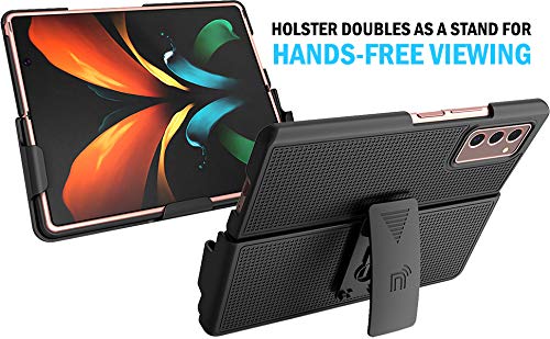 Nakedcellphone Galaxy Z Fold 2 Case with Clip & Holster - Slim Black Grid Texture Cover for Samsung 5G (SM-F916) - View 7 of 10