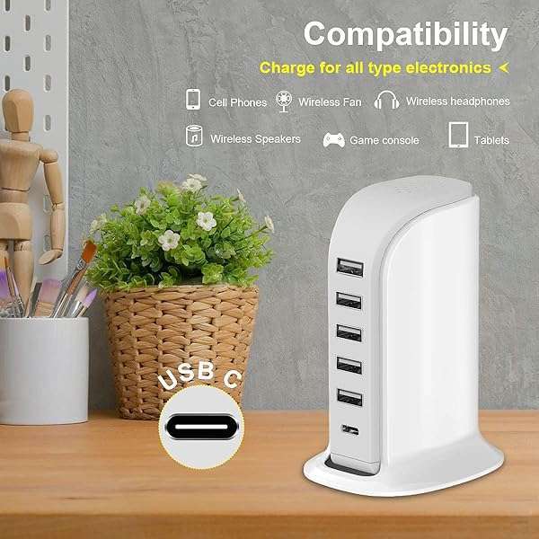 Upoy 40W Upoy Multi-Device Charging Station: 5 USB Ports & Smart IC for iPhone, iPad, Tablets & Smartphones - Perfect for Home & Office - View 5 of 9