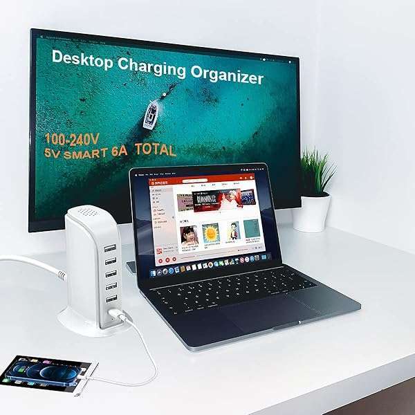 Upoy 40W Upoy Multi-Device Charging Station: 5 USB Ports & Smart IC for iPhone, iPad, Tablets & Smartphones - Perfect for Home & Office - View 7 of 9
