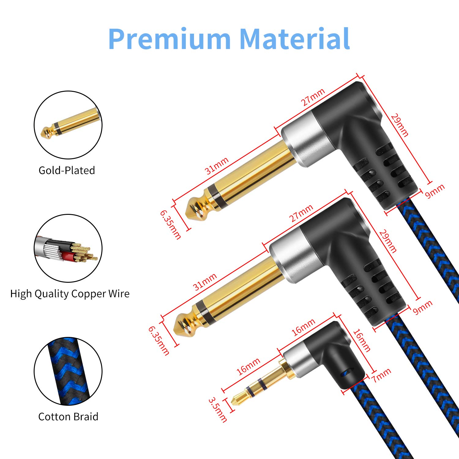 LDKCOK 3.5mm to Dual 6.35mm Y-Cable Splitter Cord 30ft for Smartphone iPod Sound Card CD Players and Home Stereo System - View 3 of 7
