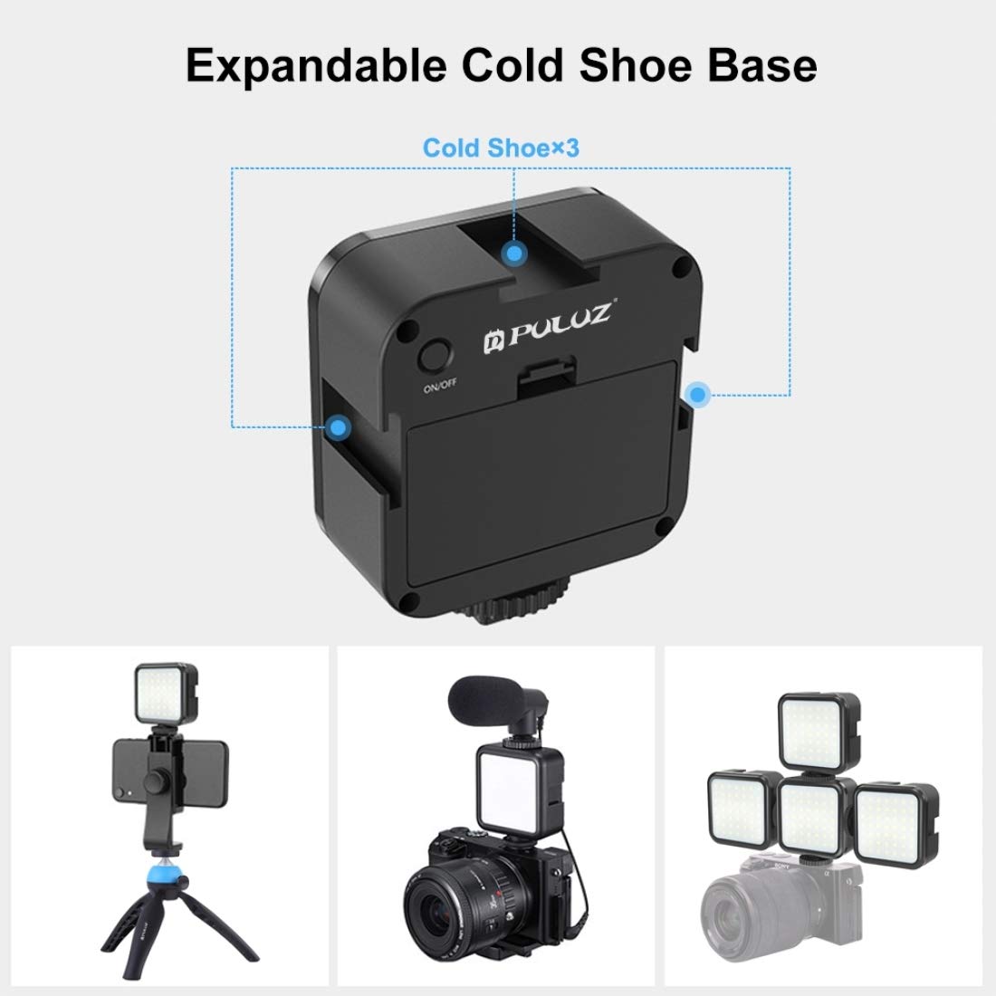 PULUZ LED Video Light 64 LED Dimmable Fill Light with 3 Cold Shoe for Canon Nikon Sony DSLR Cameras - View 4 of 9