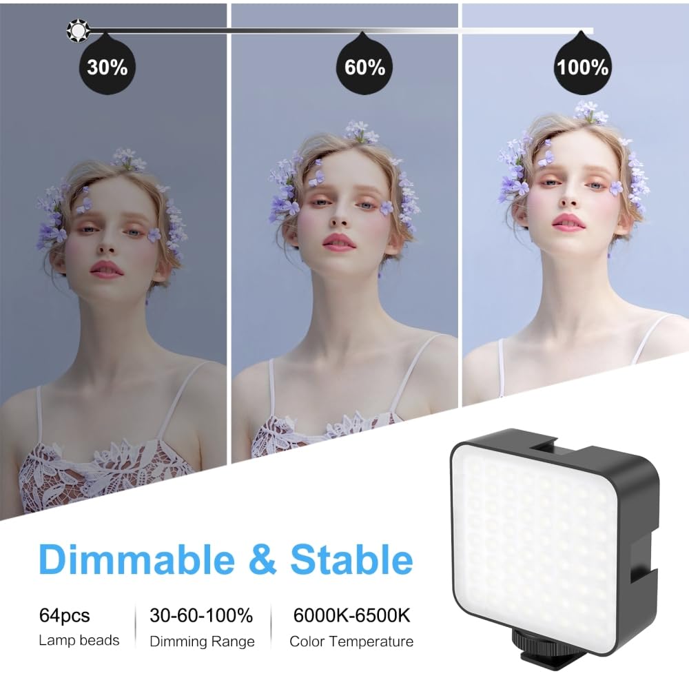 PULUZ LED Video Light 64 LED Dimmable Fill Light with 3 Cold Shoe for Canon Nikon Sony DSLR Cameras - View 5 of 9